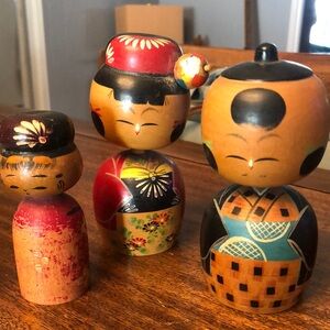 Vintage Japanese Kokeshi Dolls Set